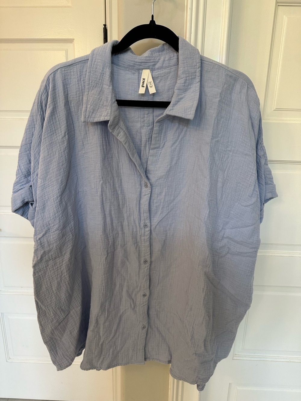 Pact Organic Coastal Double Gauze OVERSIZE Button-Up Shirt M/L Periwinkle Blue